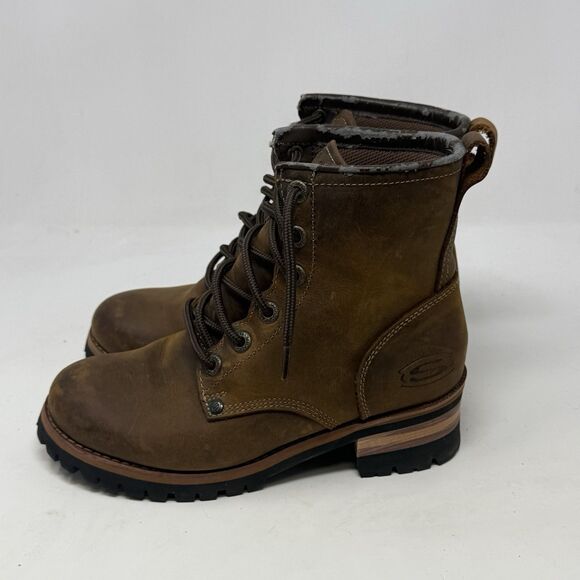 Skechers Logger Boots Womens 6.5 Brown Leather Chunky Heel Y2K Biker 47808 - Picture 2 of 16